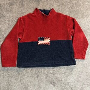 Vintage Real Comfort Women's Fleece Pullover Flag Patriotic Size L Made In USA